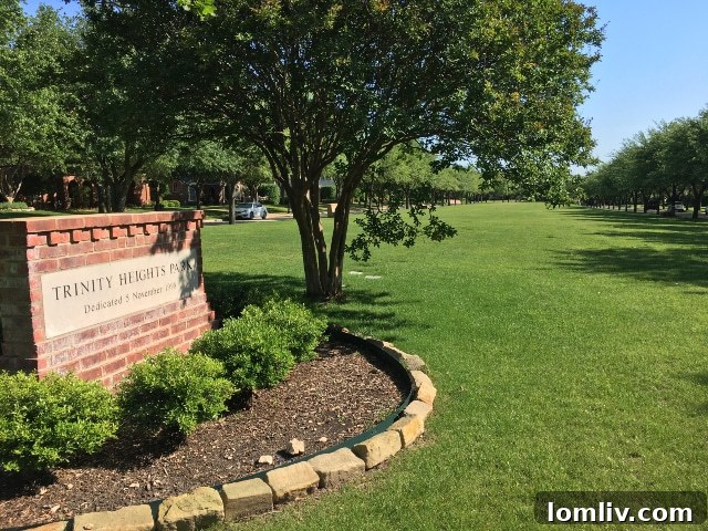 Expansive three-acre manicured park, a signature and valuable amenity in the Trinity Heights neighborhood.