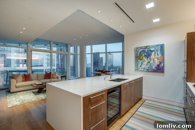 Expansive city views from a high-floor Museum Tower residence in Dallas, showcasing the urban landscape