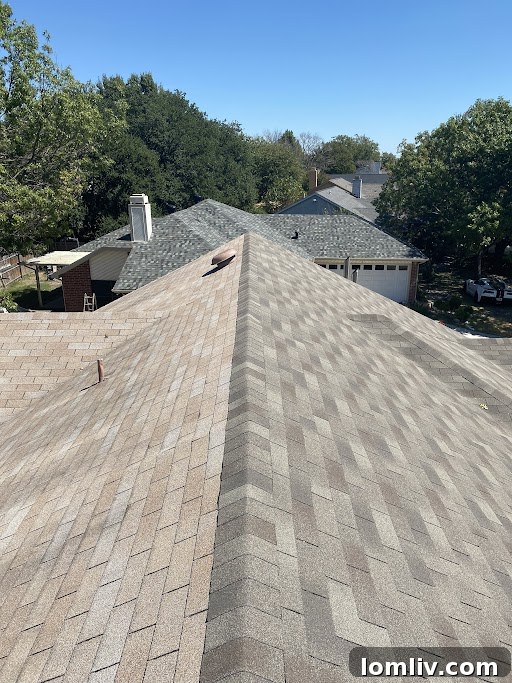 Home inspector pointing out an unevenly replaced roof section.