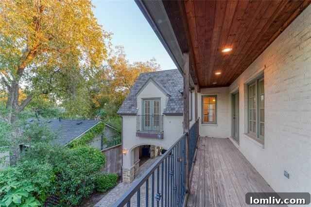 Covered back gallery overlooking the paved courtyard