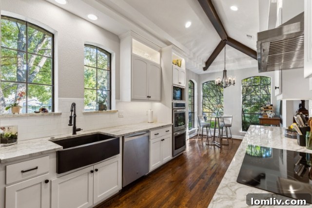 Bright and open dining area adjacent to the modern kitchen