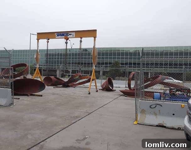 Dismantled Alexander Liberman sculpture in disrepair