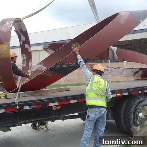 Sections of the Liberman sculpture damaged and rusting
