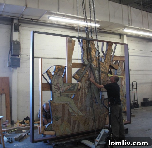 Michael van Enter working on mosaic conservation