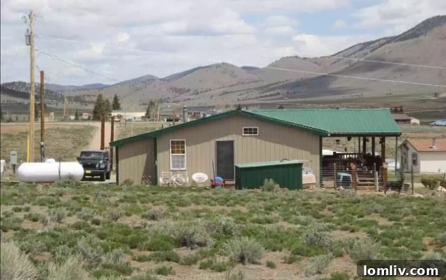 Panoramic view of the Eagle Nest Alpaca Ranch house nestled in a vast, picturesque landscape with mountains in the distance