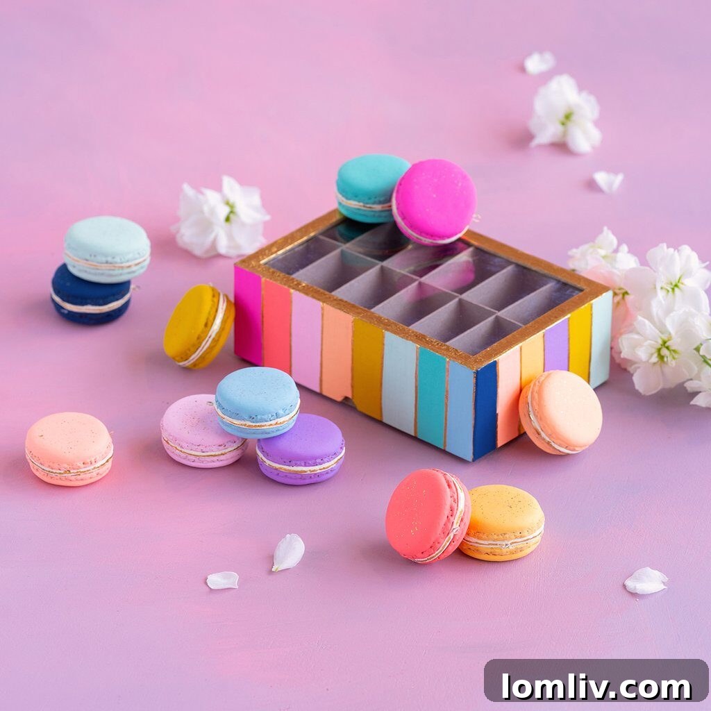 Hand-painted rainbow macaroon ornaments from Glitterville