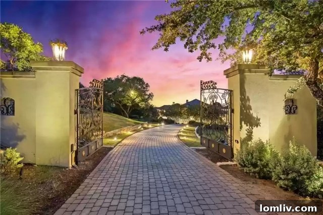 The impressive gated entrance to the Escala estate, hinting at the grandeur within.