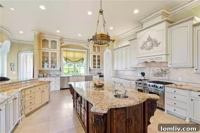 The grand foyer of the Escala estate, featuring a magnificent double sweeping staircase and opulent decor.