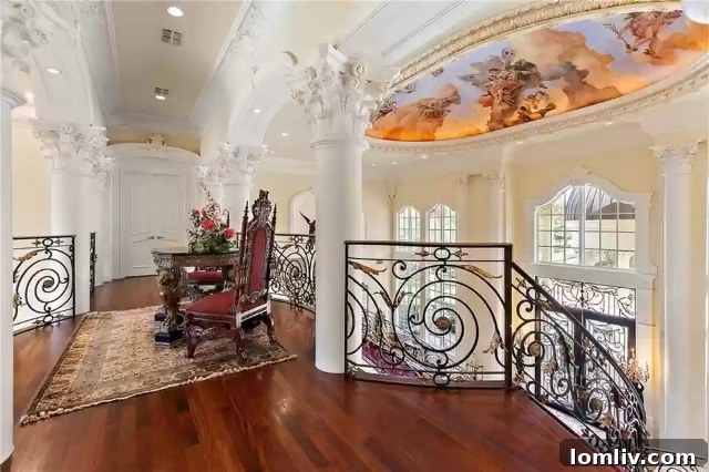 A spacious living area with large windows offering panoramic views of the golf course and Texas Hill Country.