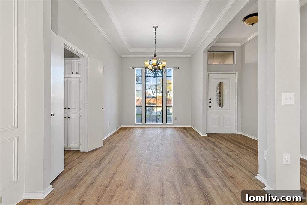 Beautifully updated living room with moldings in Plano home