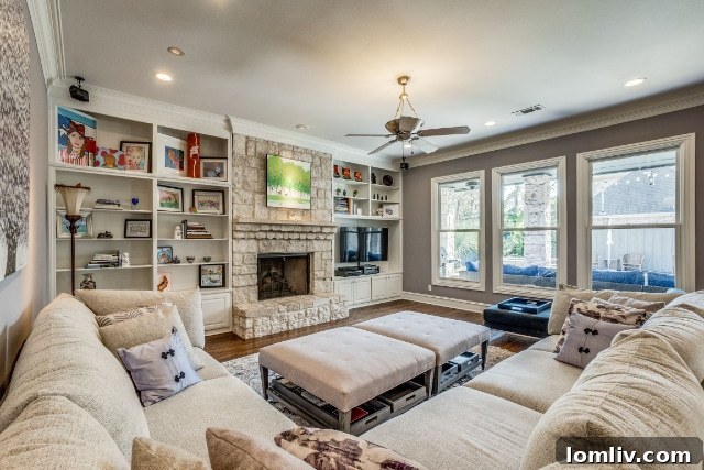 Spacious living room with fireplace and elegant furnishings in a University Park home