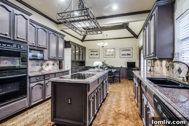 Outdoor living space with a private swimming pool, landscaped gardens, and terrace overlooking a lake