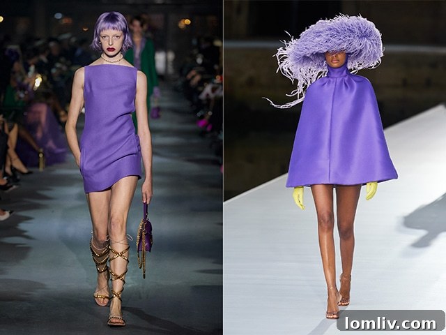 Valentino's Spring 2022 collection featuring Very Peri, showcasing its versatility in both ready-to-wear and haute couture