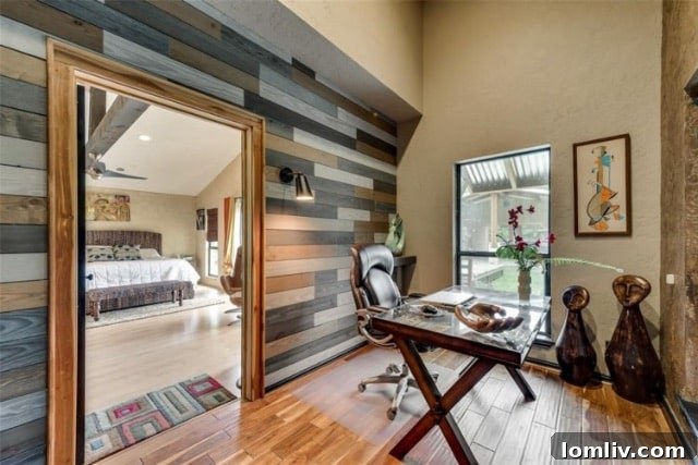 Stylish living room with modern rustic decor and ample natural light