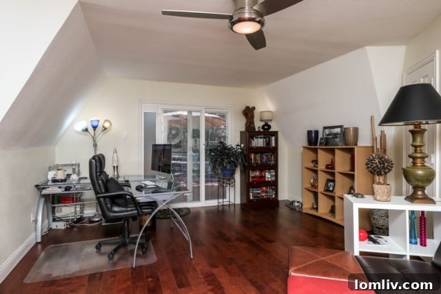 Home office with a stunning view in the geodesic dome home.