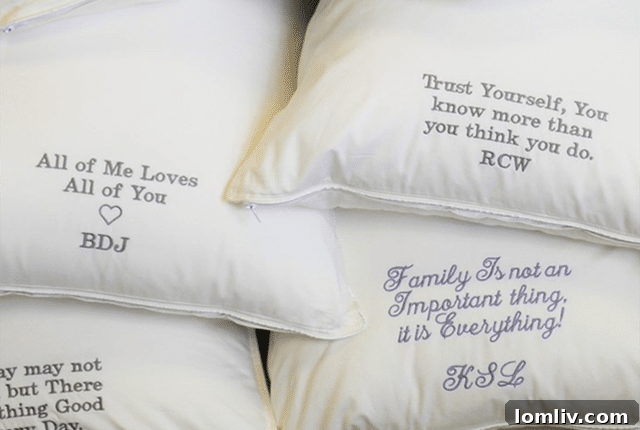 Pillows from The Pillow Bar can be personalized with elegant monograms or heartfelt messages, adding a unique touch.