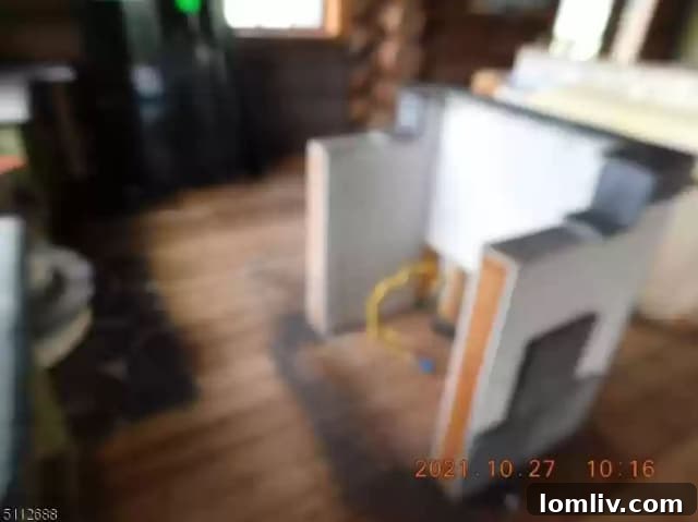 Blurred photo showcasing a rustic interior space with a sense of mystery