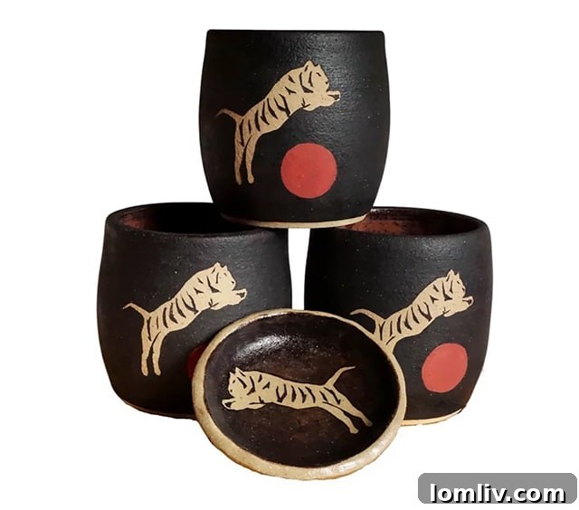 Sesamela limited-edition hand-thrown ceramic Lucky Tiger teacups by artist Kim Nguyen