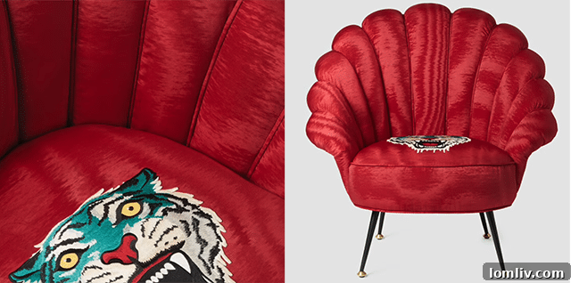 Gucci high-backed red moiré armchair with embroidered tiger