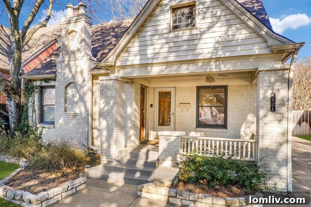 Front facade of 5921 Vanderbilt Avenue, a historic Tudor home in Dallas's Geneva Heights