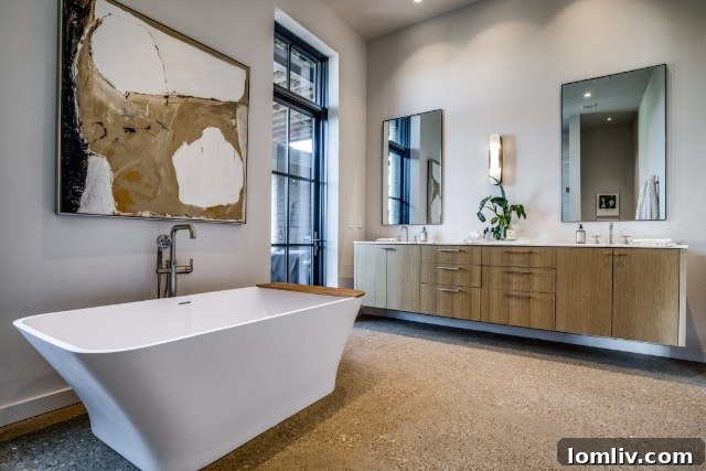 Urban Oasis: Industrial Luxury Retreat 20 Custom Floating Vanity MTI Soaking Tub