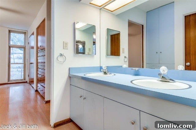 Mid-Century Modern bathroom with unique tile and vanity