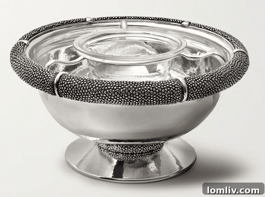Buccellati silver caviar server intricately engraved