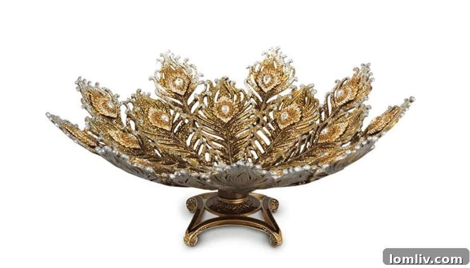 Jay Strongwater Hera Peacock Feather Bowl with Swarovski crystals