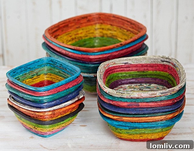 Colorful recycled newspaper decorative bowls