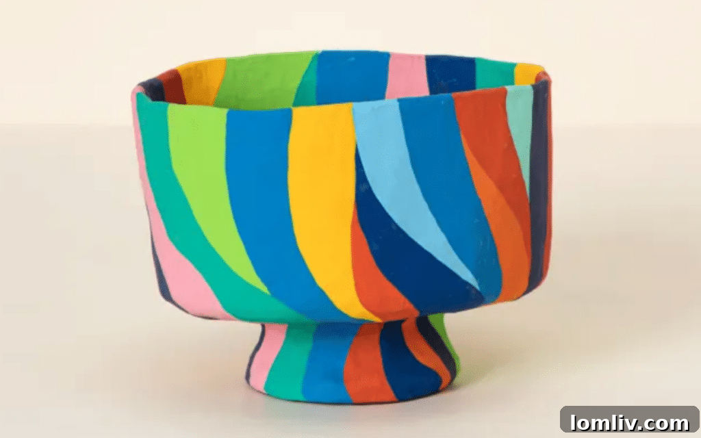 Rainbow Papier Mache Decorative Bowl with contemporary Haitian design