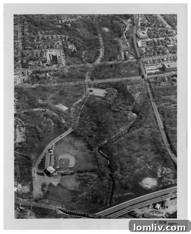 Aerial view of Reverchon Park and its surroundings in Dallas