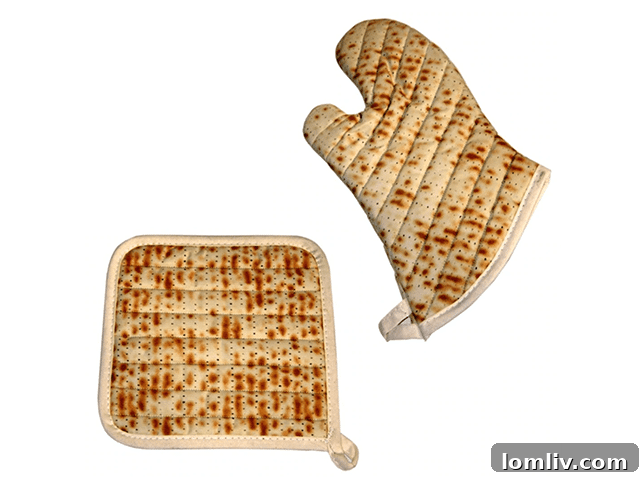 Celebrate with Style: Easter and Passover Essentials 11 Whimsical Matzah pot holder and oven mitt set from Modern Tribe, perfect for Passover hosts