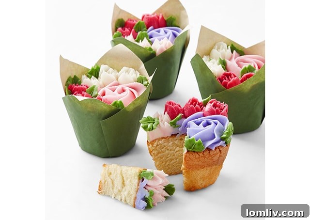Celebrate with Style: Easter and Passover Essentials 12 Delicious buttercream flower mini cakes from We Take the Cake, wrapped in green tulip paper