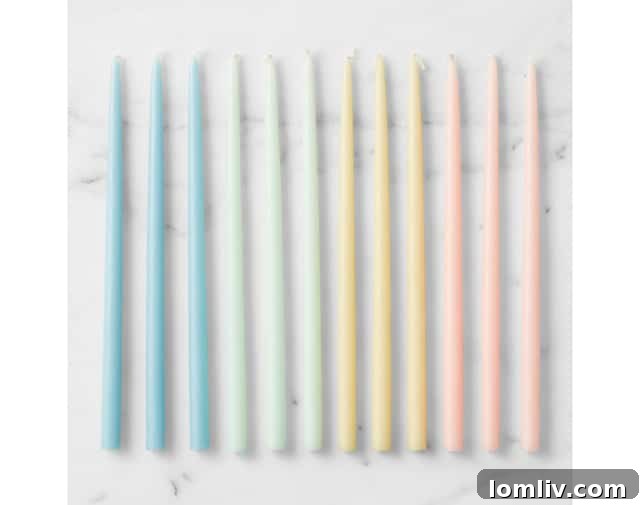 Celebrate with Style: Easter and Passover Essentials 4 Set of 12 pastel tiny taper candles in spring colors from Williams Sonoma