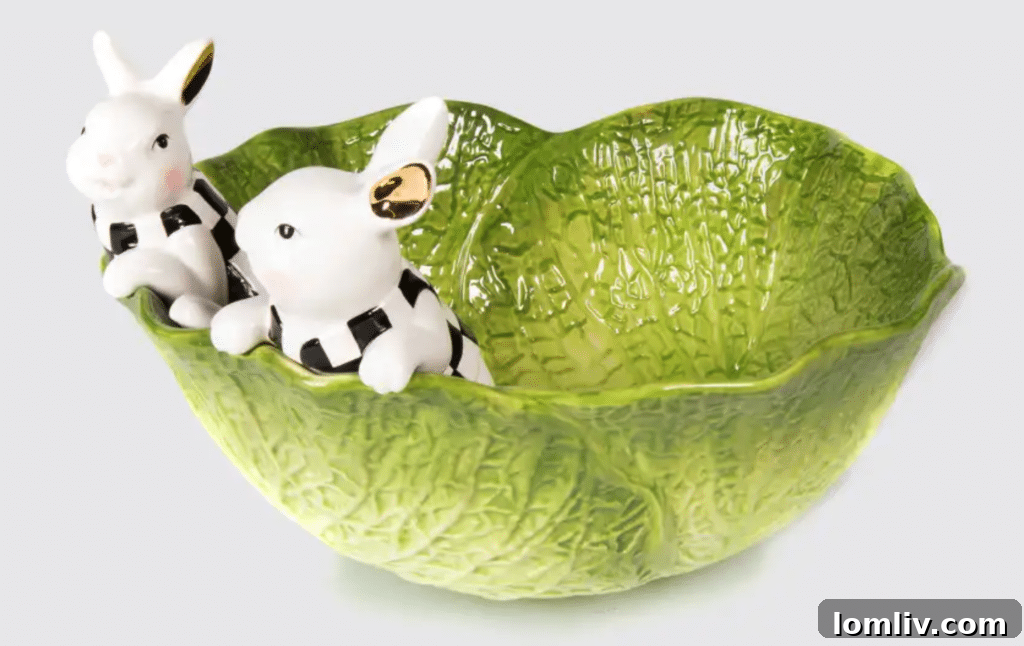 Celebrate with Style: Easter and Passover Essentials 8 Whimsical Mackenzie-Childs Cabbage Garden Bunny Bowl, handcrafted ceramic