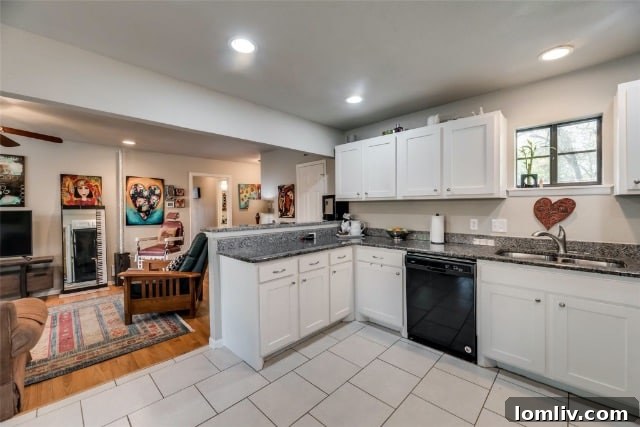 Another view of the uniquely patterned painted concrete floor in the functional and artistic garage conversion.
