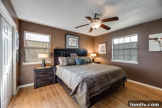Serene view of the backyard, highlighting the insulated, air-conditioned shed used as a secondary artist's studio.