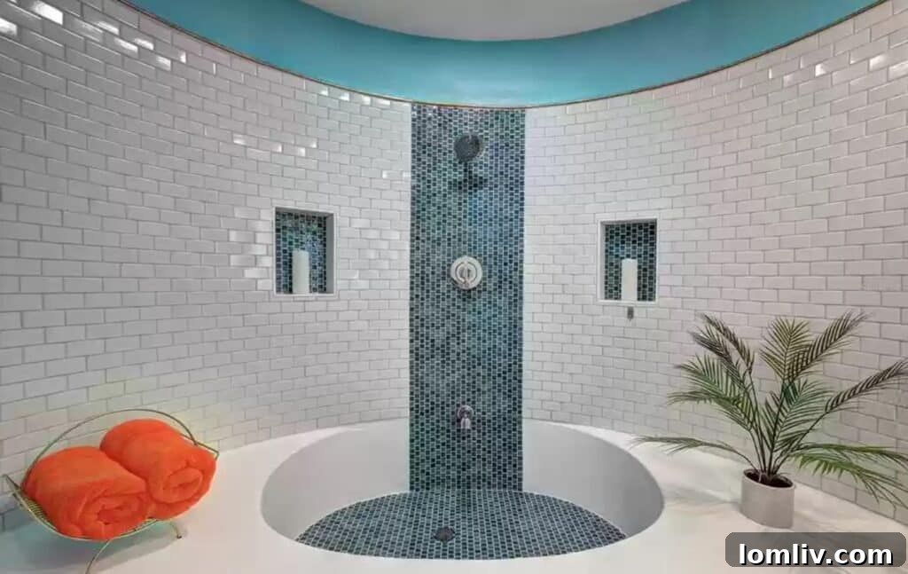 View of the distinctive shower enclosure in the futuristic bathroom