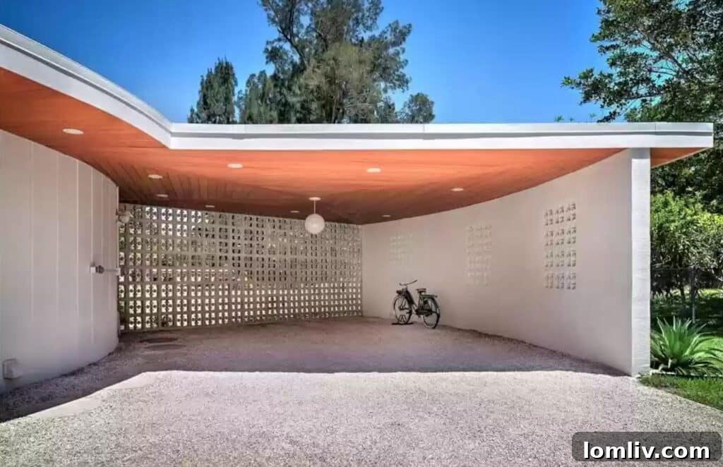 Spacious carport designed for a futuristic vehicle