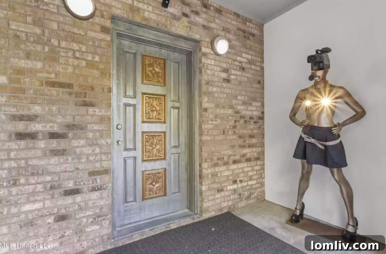 First mannequin sighting in the Gautier house, a radiant figure with an unexpected headpiece.