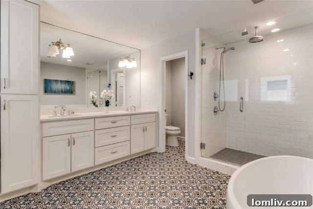 Upstairs bathroom with original blue tile and vintage fixtures