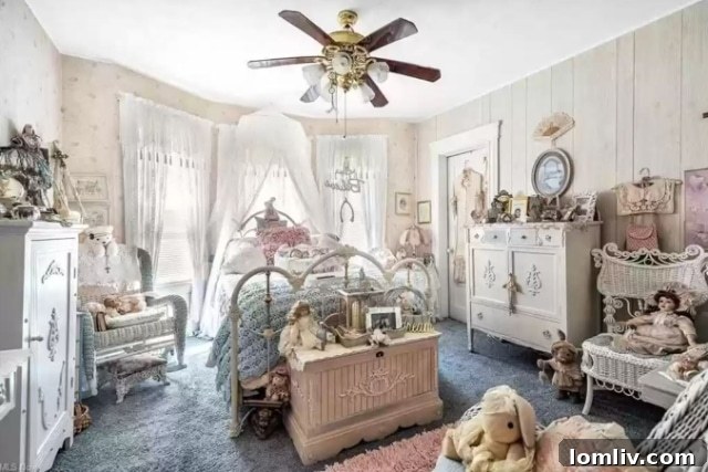 Another View of a Bathroom Showcasing Detailed Lace and Dolls