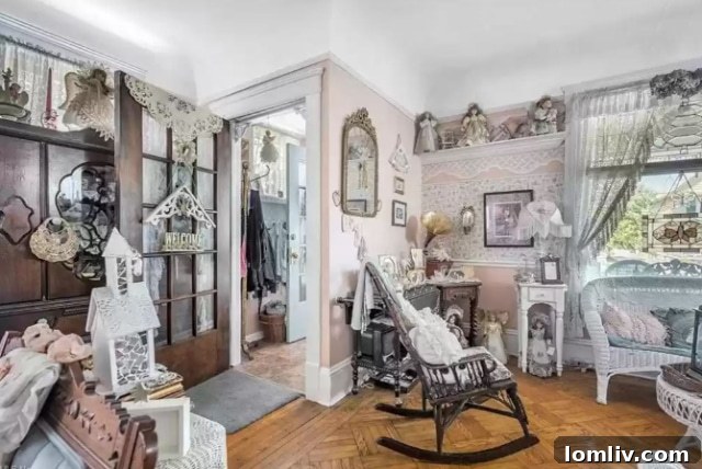 Victorian Entryway with Eclectic Decor and Lace Details