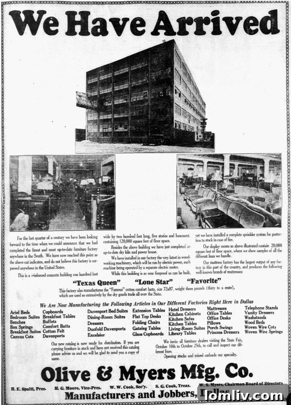 Vintage advertisement for Olive and Myers Manufacturing