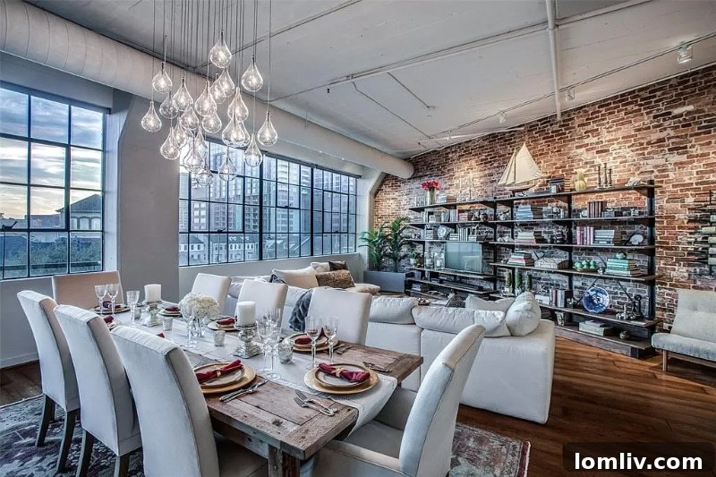 Luxurious open-concept living space in Dallas loft