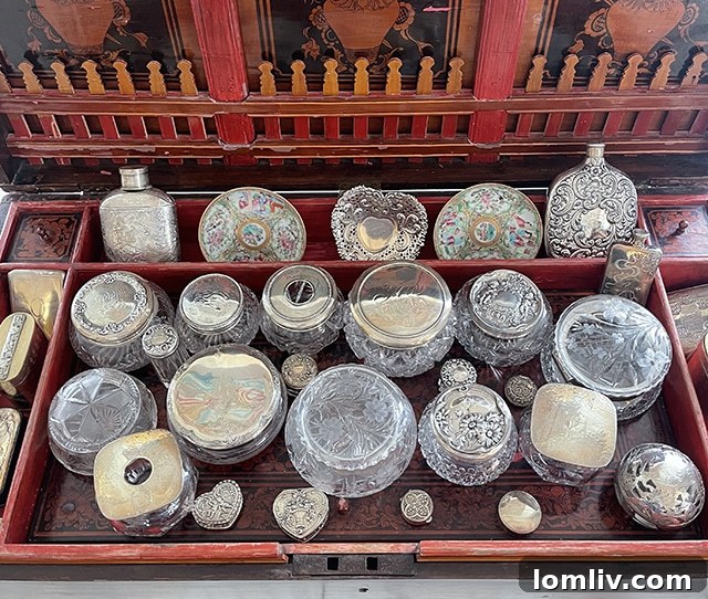 Elegant blue and white room with decorative porcelain in Muffin Lemak's home