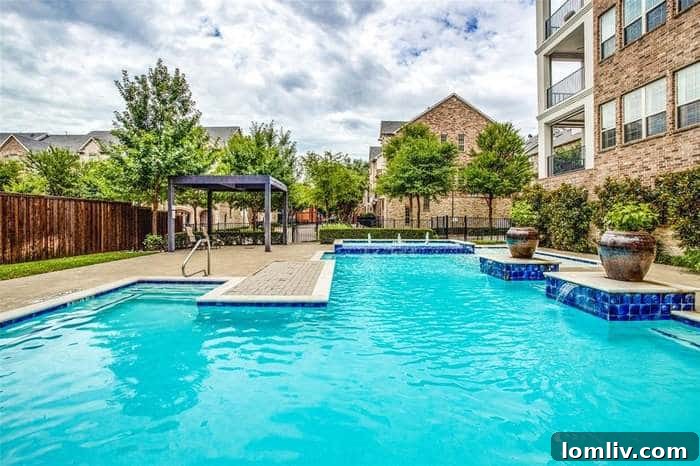 Resort-style swimming pool and communal areas in Meridian Square