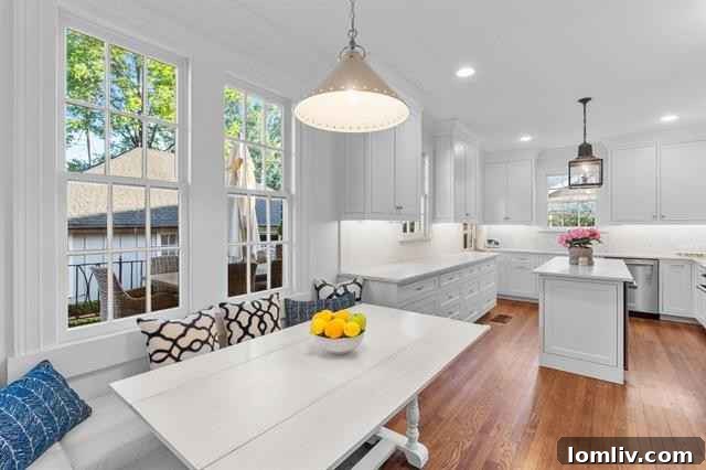 Close-up of the elegant botanical wallpaper in the dining area