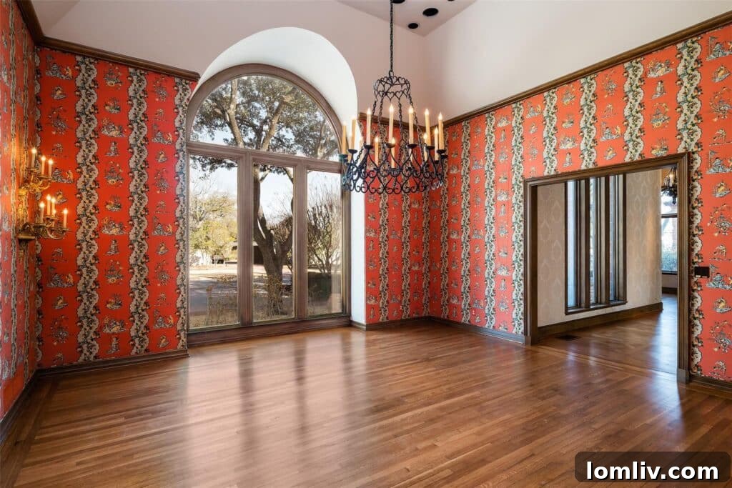 Detail of French Brown Parquet Flooring in Grand Living Area