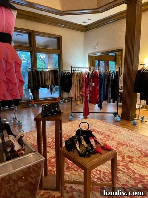 Close-up of high-end designer footwear showcased at estate sale